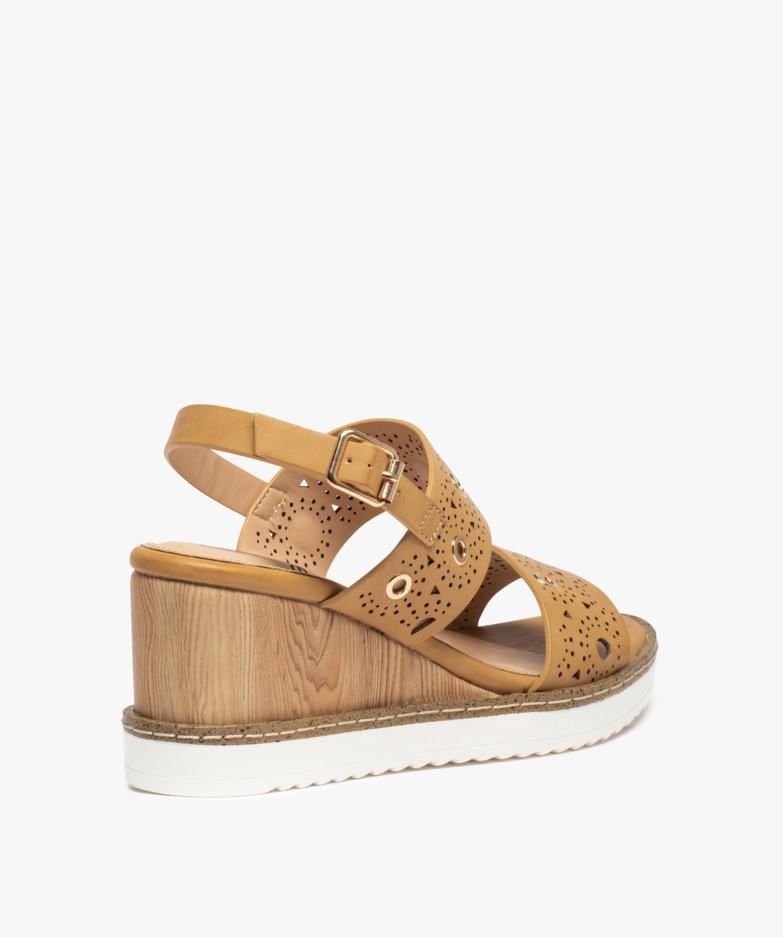 Sandales femme compensées à brides ajourées beige | GEMO