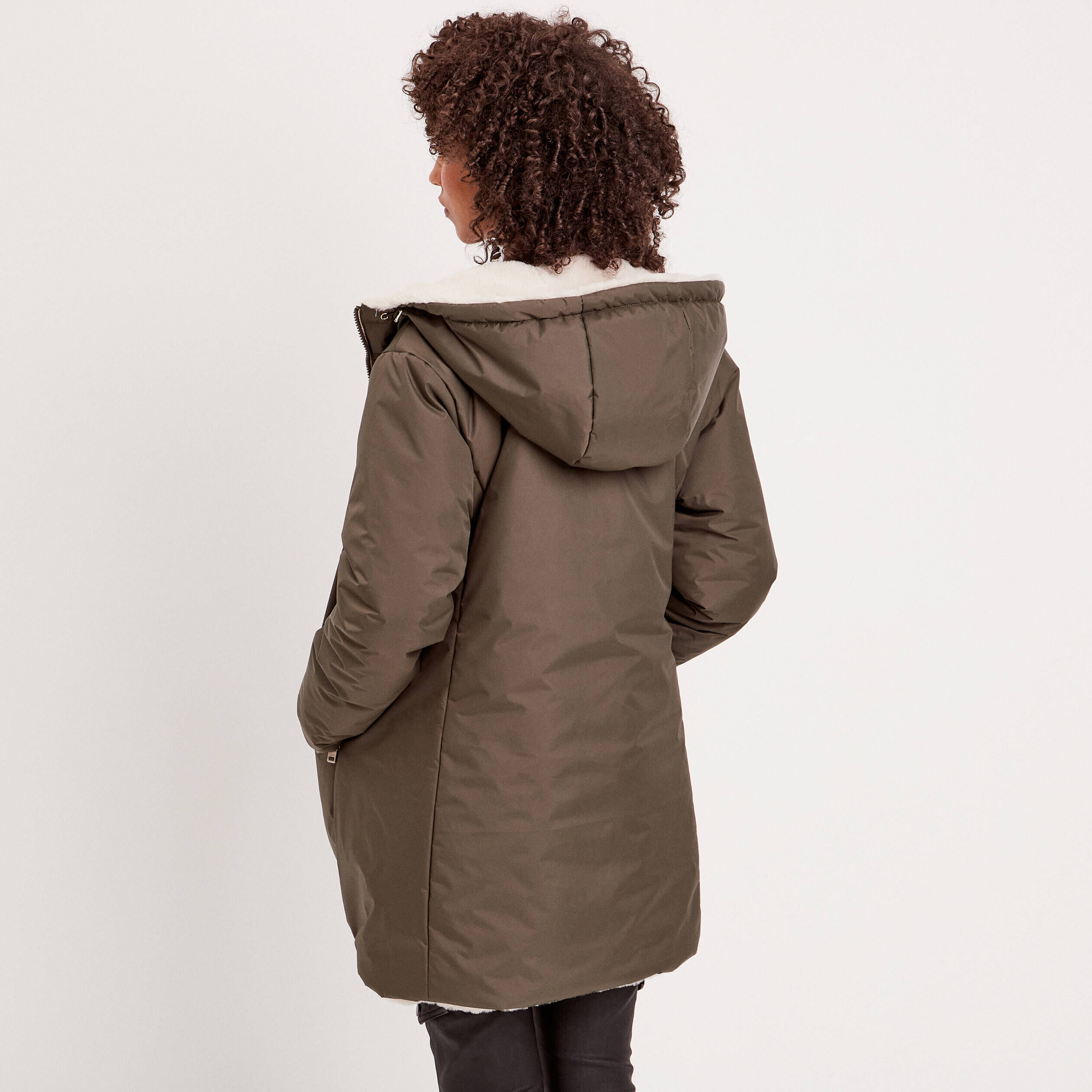 Parka réversible à capuche vert kaki femme | Cache Cache