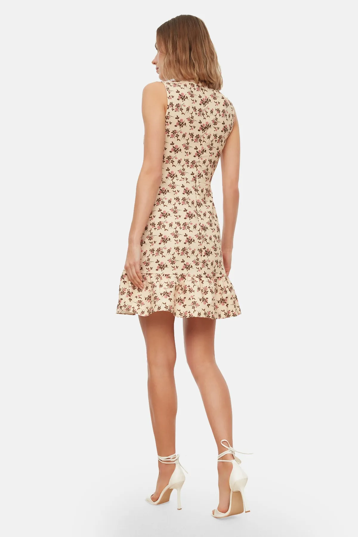 Trendyol Collection  Cremefarbenes A-Linien-Webkleid mit Blumenmuster TWOSS20EL1234