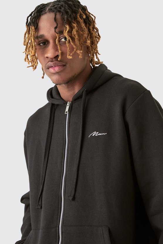 Tall Basic Man Signature Hoodie in Schwarz mit Reißverschluss