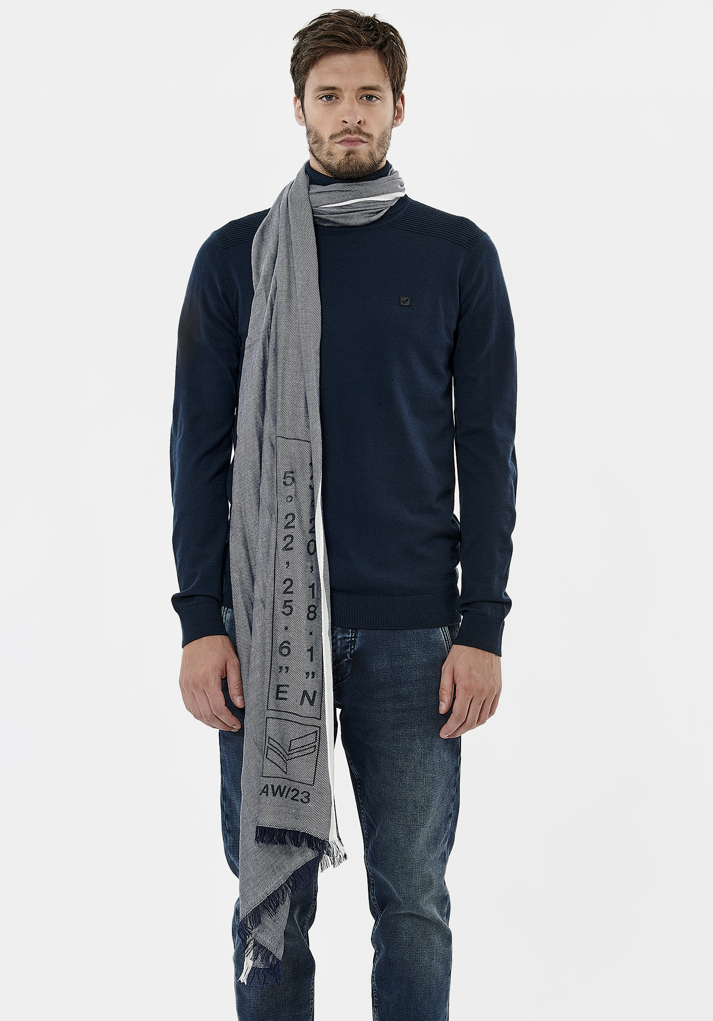 VANJI  Chèche bleu marine et blanc homme