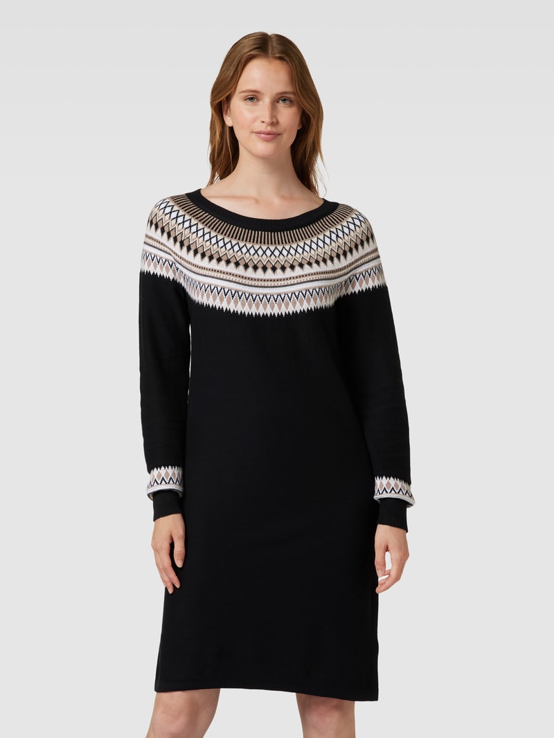 Knielanges Strickkleid mit Zickzack-Muster in schwarz