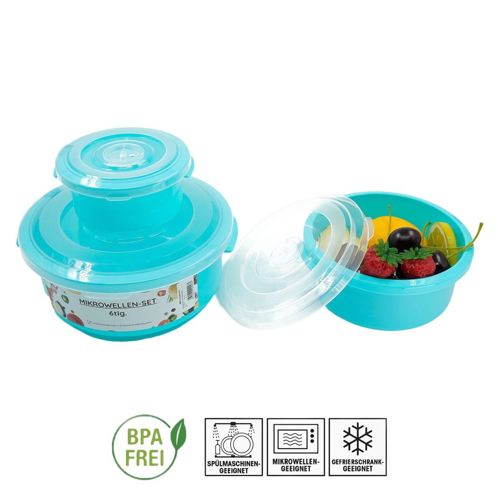 Plentyfy Mikrowellenbehälter Vorratsdosen Set, Kunststoff, (PLENTYFY, Mikrowellenschüssel Set 6-tlg., rund, Türkis, mit Entlüftung, Mikrowellengeschirr, Mikrowellendose, Microwave, Meal Prep, kunststoff, 6-tlg., Premium), Meal Prep Boxen - Mikrowelle