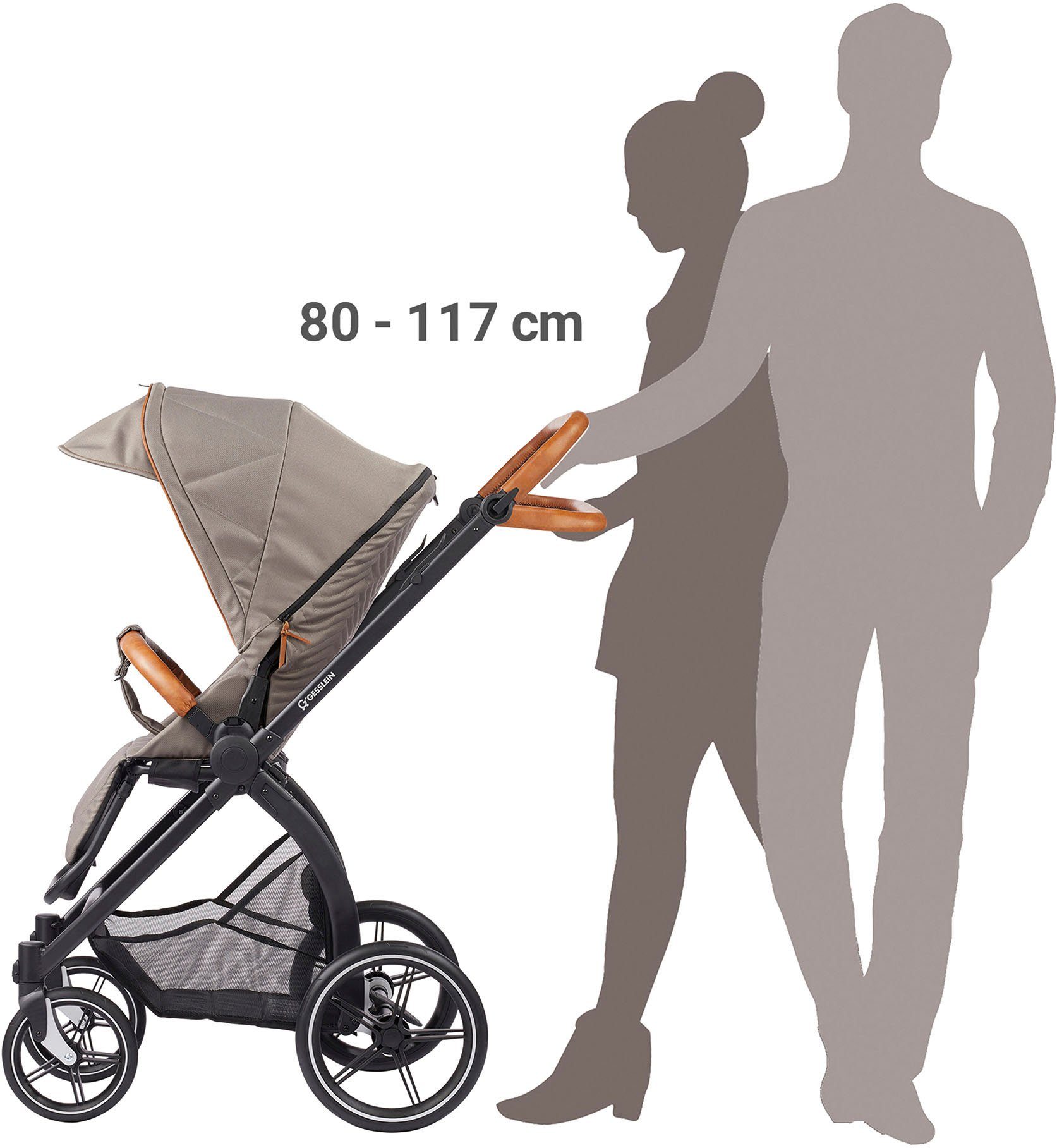 Gesslein Kombi-Kinderwagen FX4 Soft+ mit Aufsatz Style, moos/tabak, mit Babywanne C3 und Babyschalenadapter