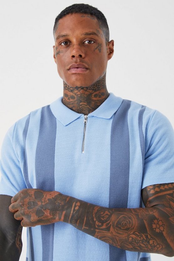 Strick-Poloshirt mit halbem Reißverschluss