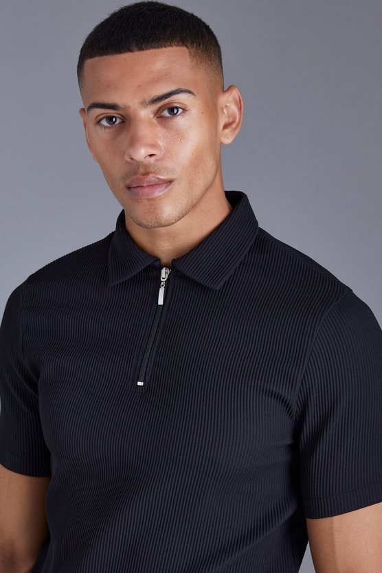 Kurzärmliges Muscle-Fit Poloshirt mit Reißverschluss