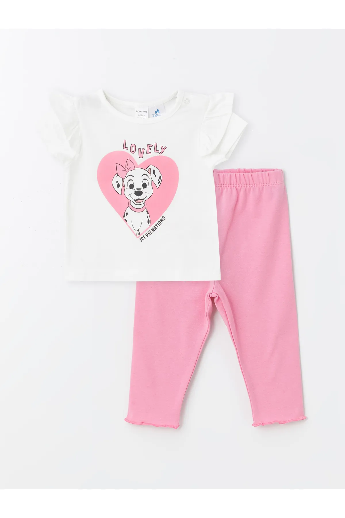 LC Waikiki  2-teiliges Set aus kurzärmeliger 101 Dalmatiner-Bluse und Leggings für Babymädchen mit Rundhalsausschnitt