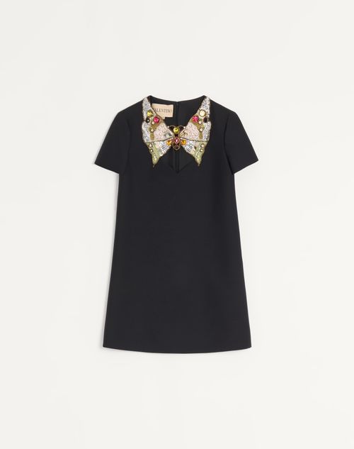 Vestido curto de crepe bordado de alta costura