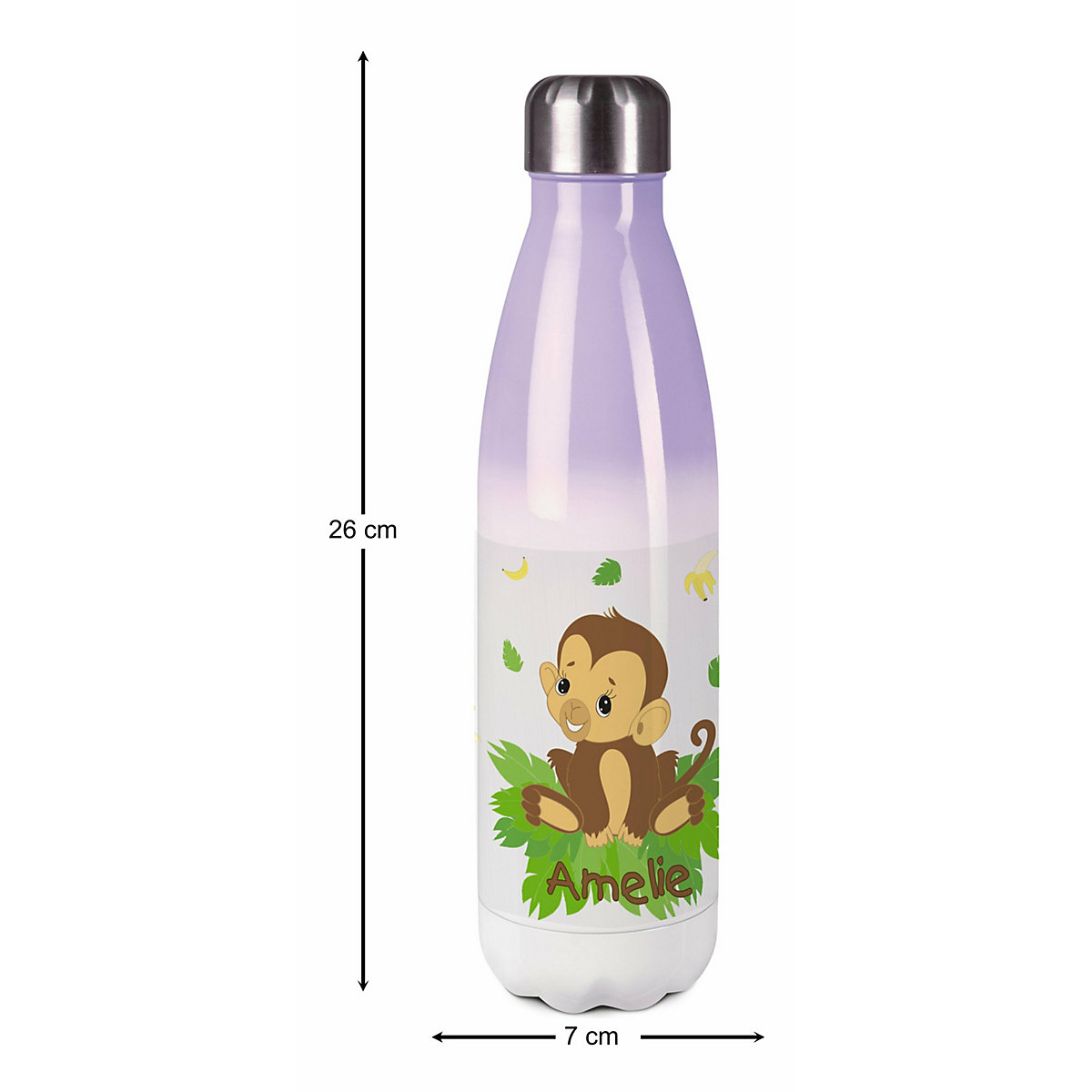 Edelstahl Kinder Thermoflasche / Trinkflasche bunt Affenbaby Spülmaschinenfest, Auslaufsicher, Bruchfest, Doppelwandig, Für Heißgetränke geeignet, Mit Deckel, Isoliert
