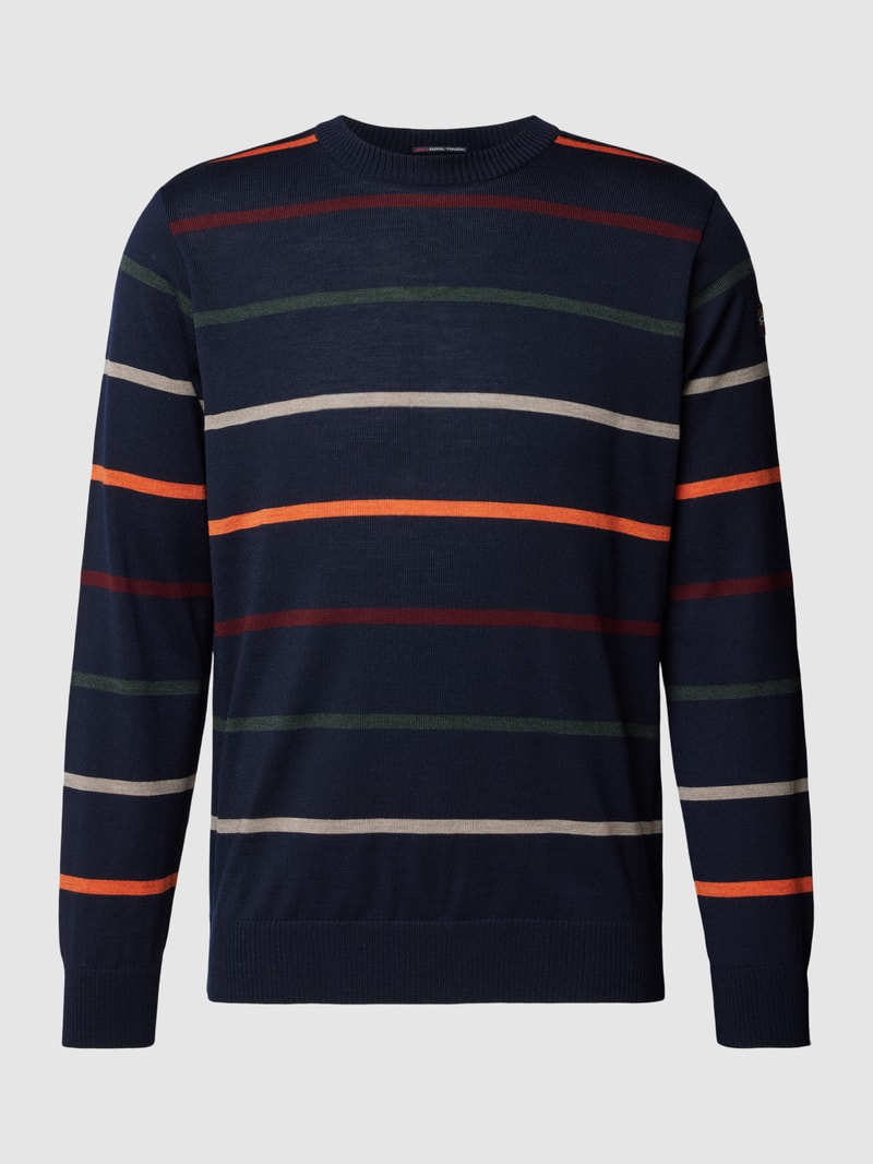 Strickpullover aus Schurwolle mit Streifenmuster in marineblau