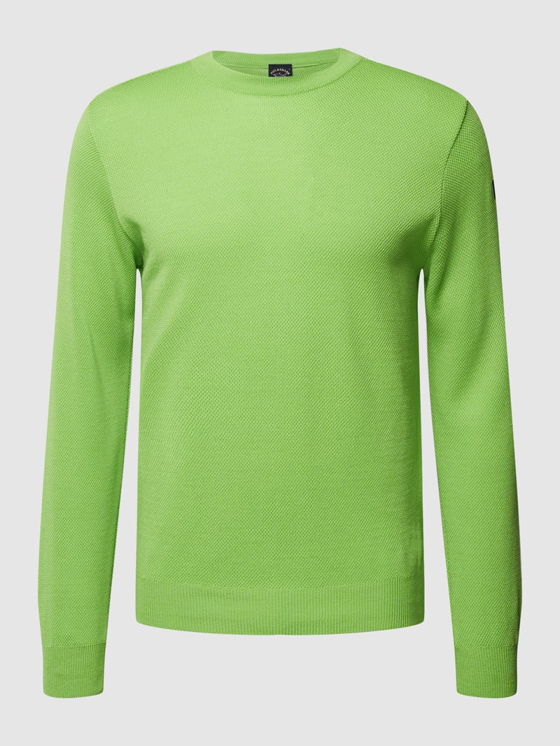 Strickpullover mit Label-Patch in neon grün