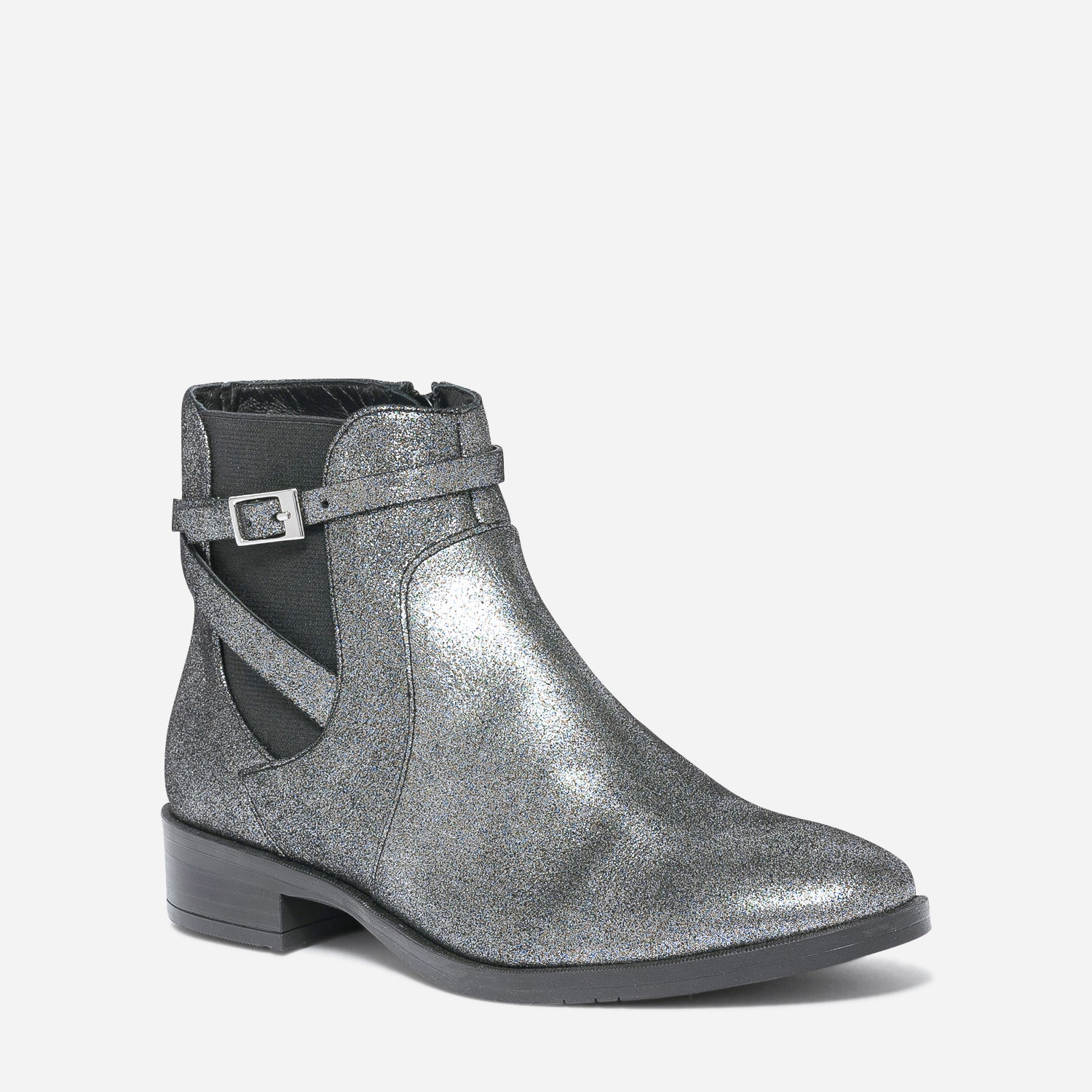 Boots ERAM FLEX gris métallisé en cuir à bride