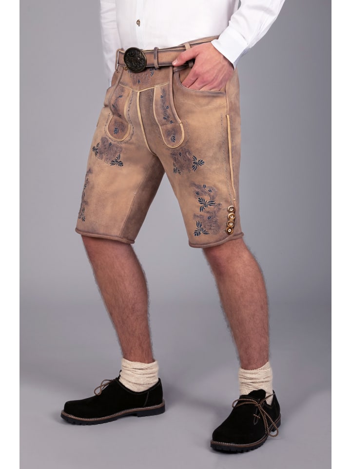Edelnice Kurze Wildbock Lederhose Peter blau sämisch in braun günstig kaufen