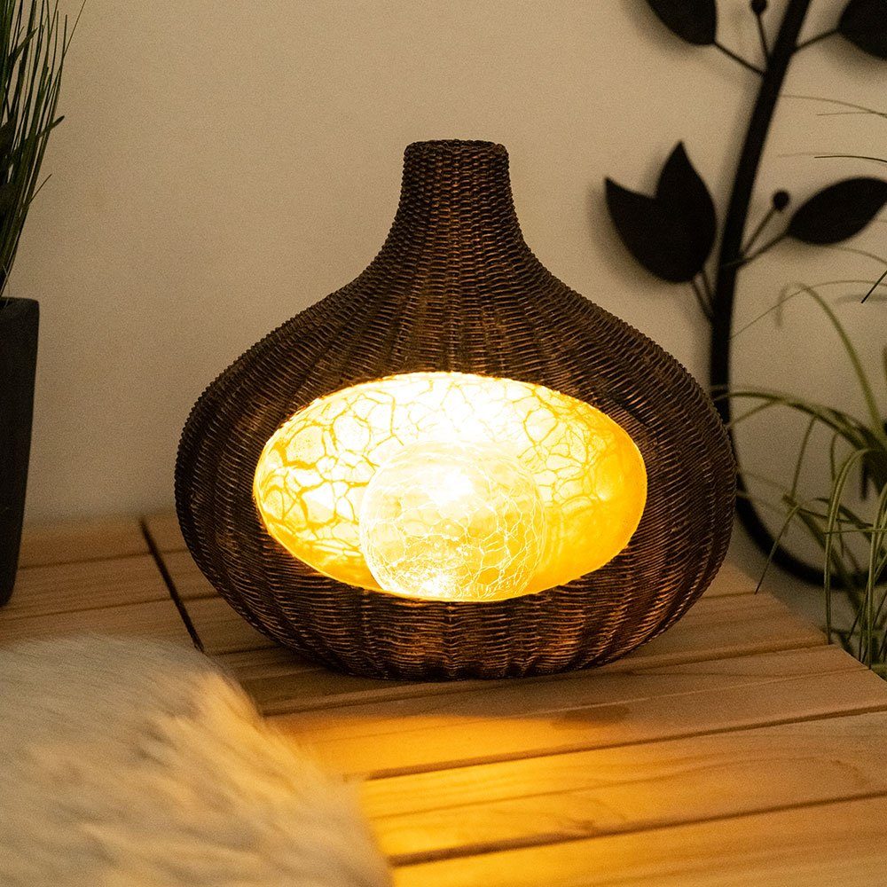 etc-shop Gartenleuchte, LED-Leuchtmittel fest verbaut, Warmweiß, Solarleuchte Rattan-Optik Solarleuchte Gartendeko für Außen Deko