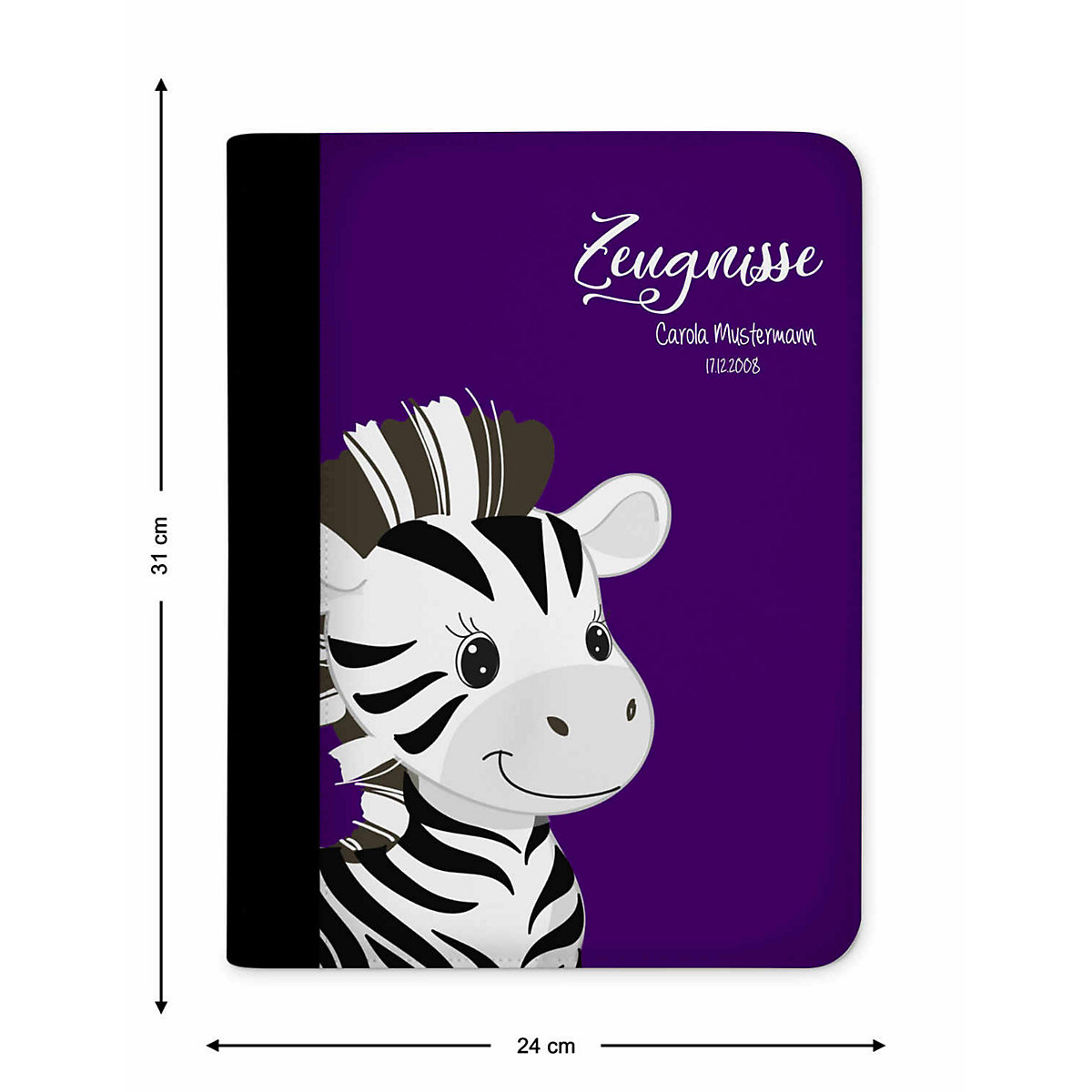 Zeugnismappe / Dokumentemappe mit Name personalisiert Zebra Lila