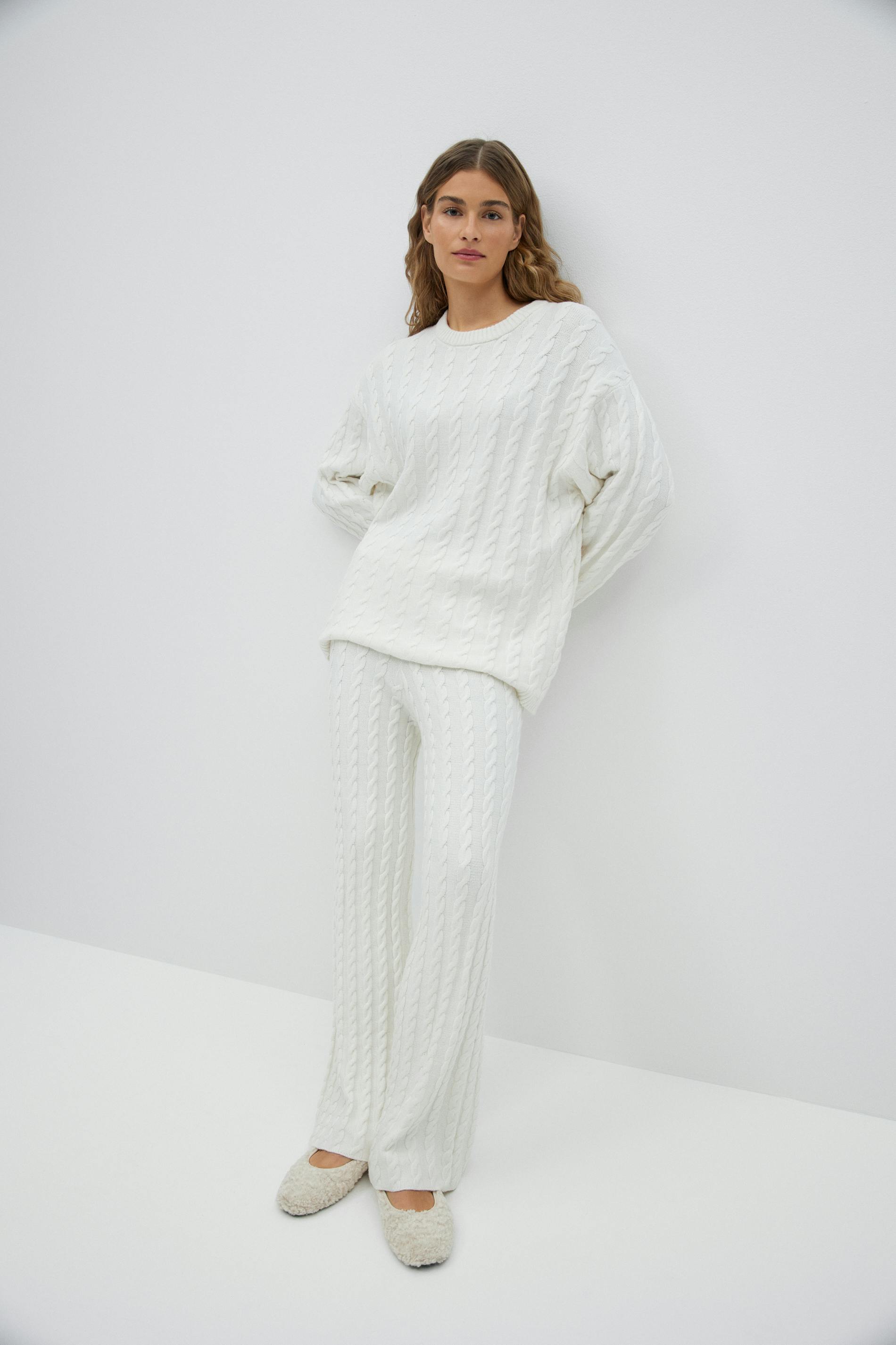 Knitted cable trousers