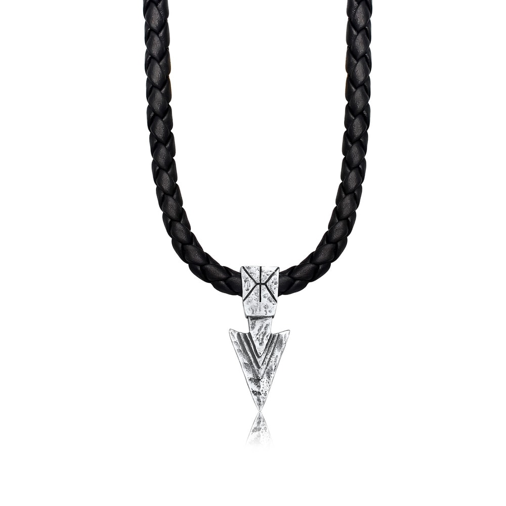 KUZZOI KUZZOI Collier Herren Lederkette Arrow Oxidiert Basic 925 Silber collier
