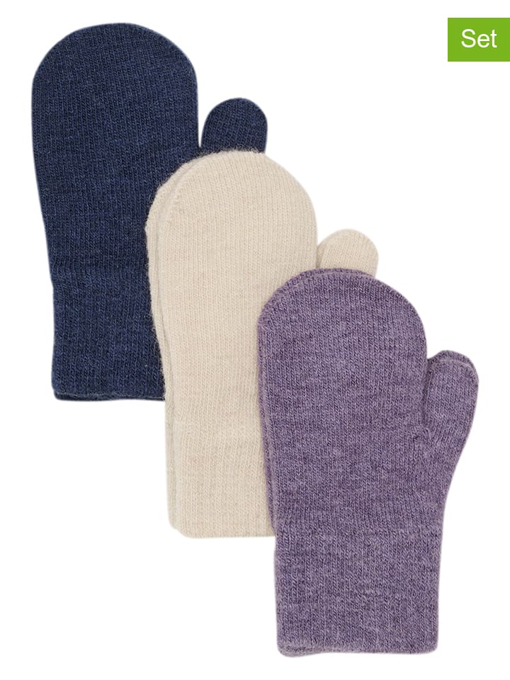 Minymo 3er-Set: Fäustlinge in Dunkelblau/ Lila/ Creme günstig kaufen