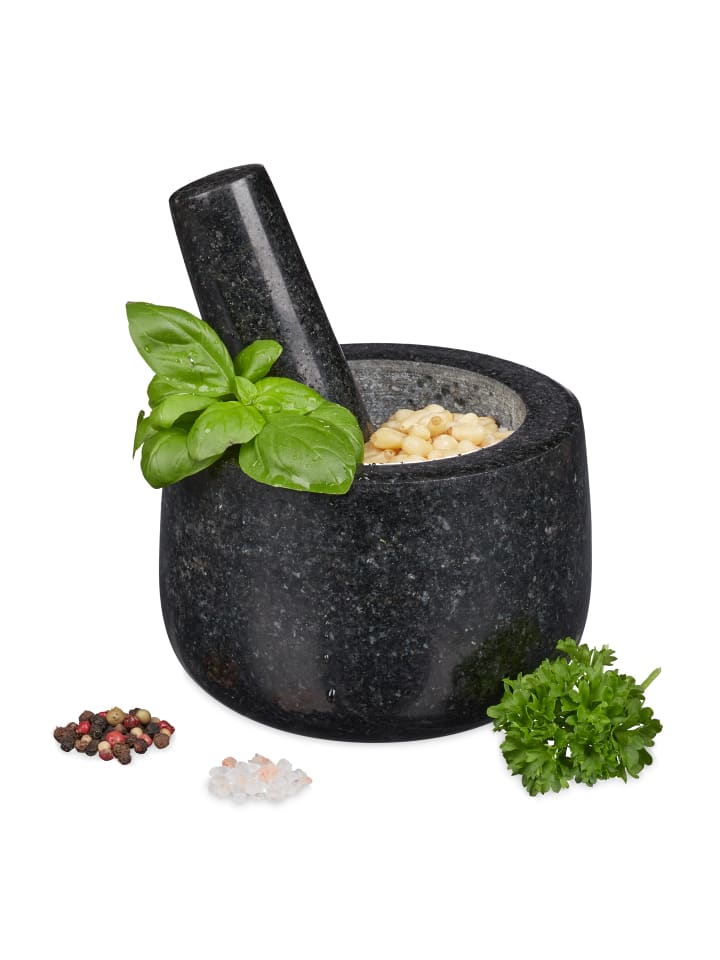 relaxdays Mörser mit Stößel in Schwarz - Ø 12 cm günstig kaufen onesize