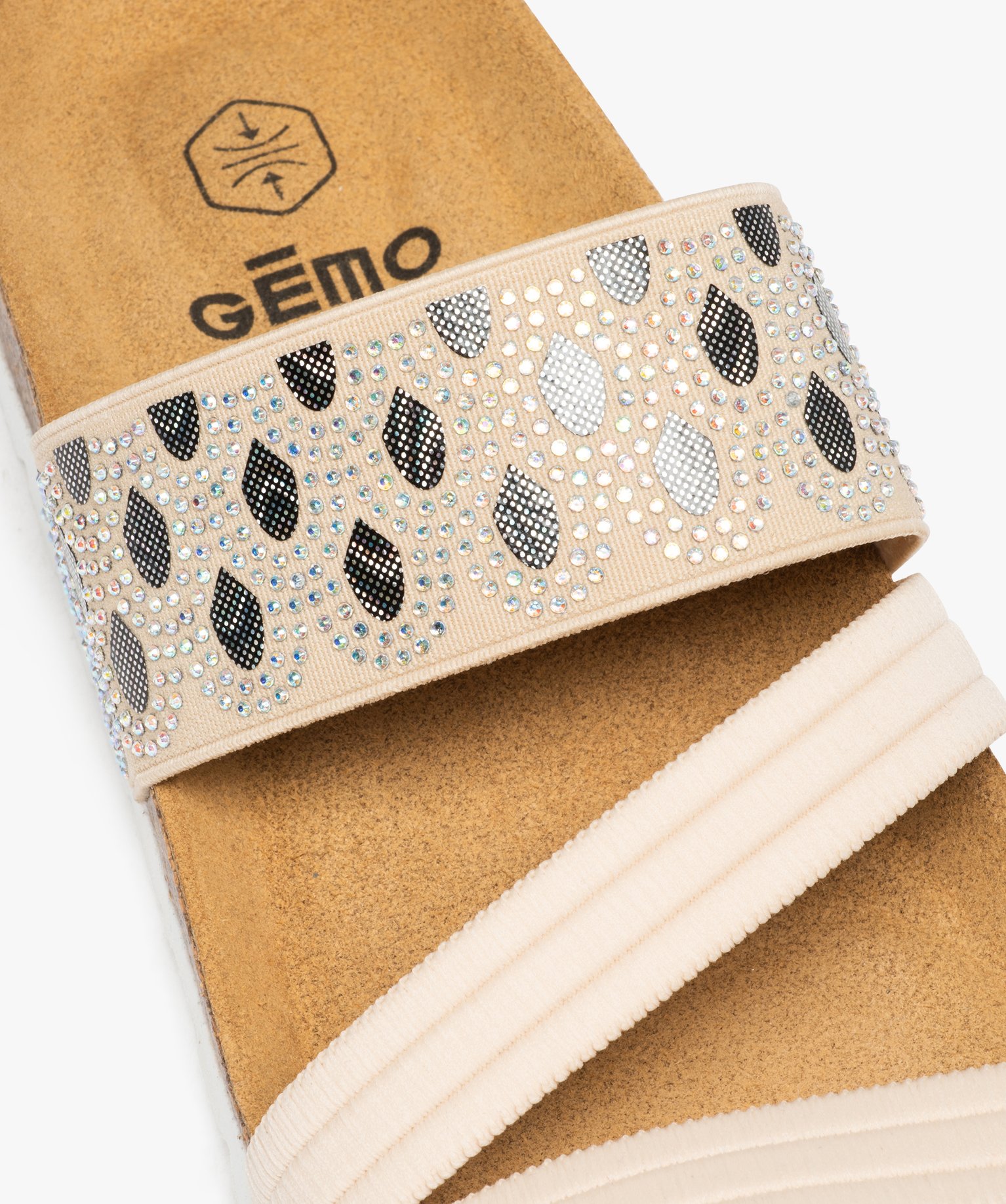 Mules femme à talon plat avec brides élastiques fantaisie beige | GEMO