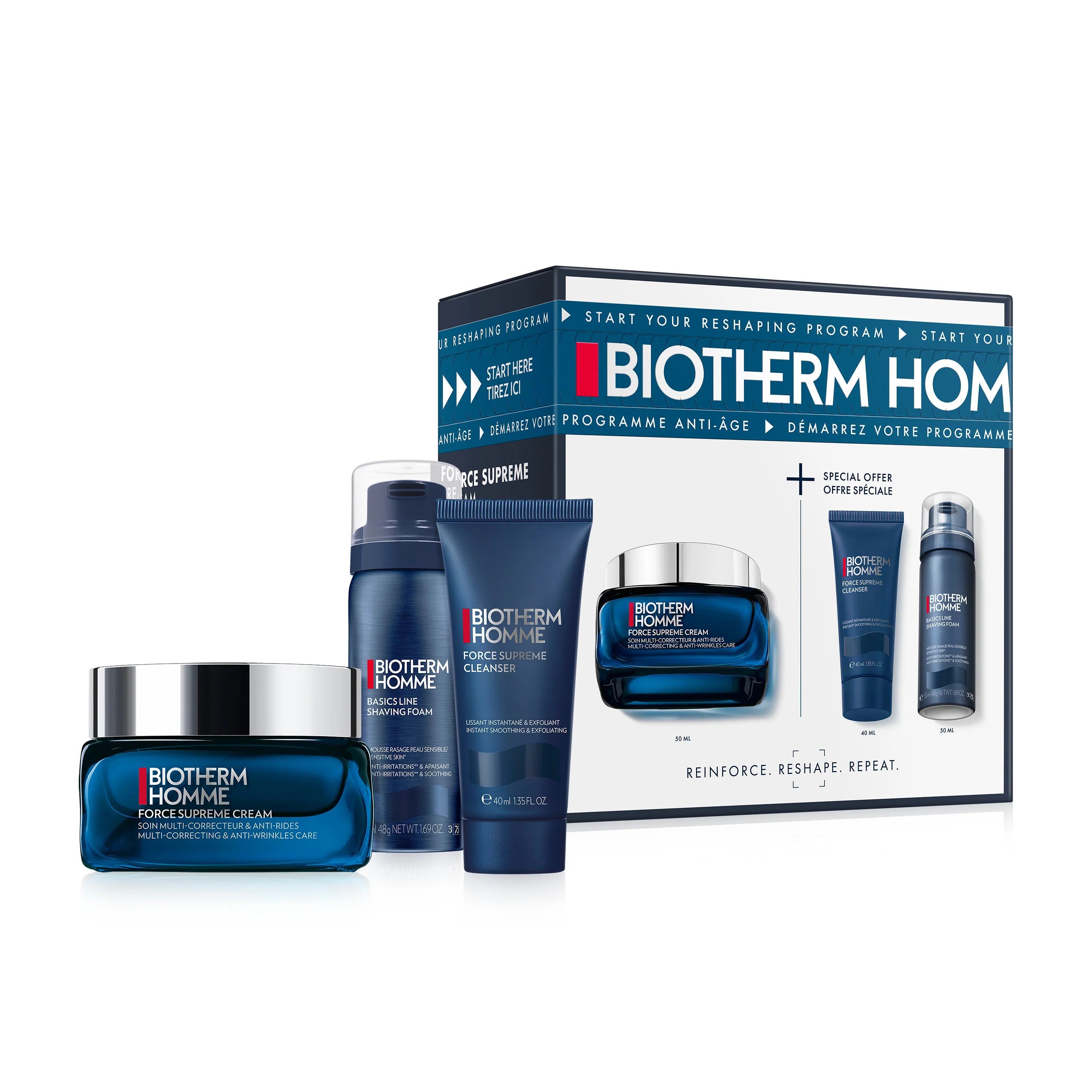 Biotherm Homme Force Supreme Routine Set - Ránctalanító Set, Borotválkozó Set, Ránctalanító Arckrém