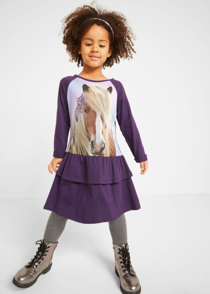 Mädchen Jerseykleid mit Volants mit Bio-Baumwolle
