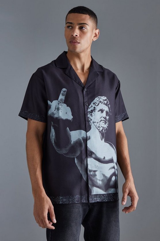 Kurzärmliges Oversize Hemd mit Print