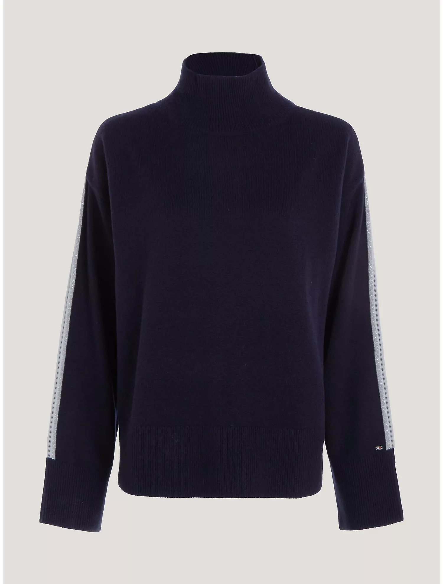 Pointelle Stripe Wool Mockneck Sweater