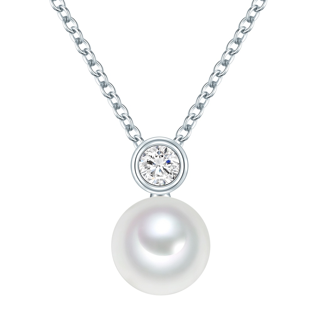 Valero Pearls Collier en argent Argent sterling Oxyde de zirconium (CZ) Perle de culture d'eau  collier
