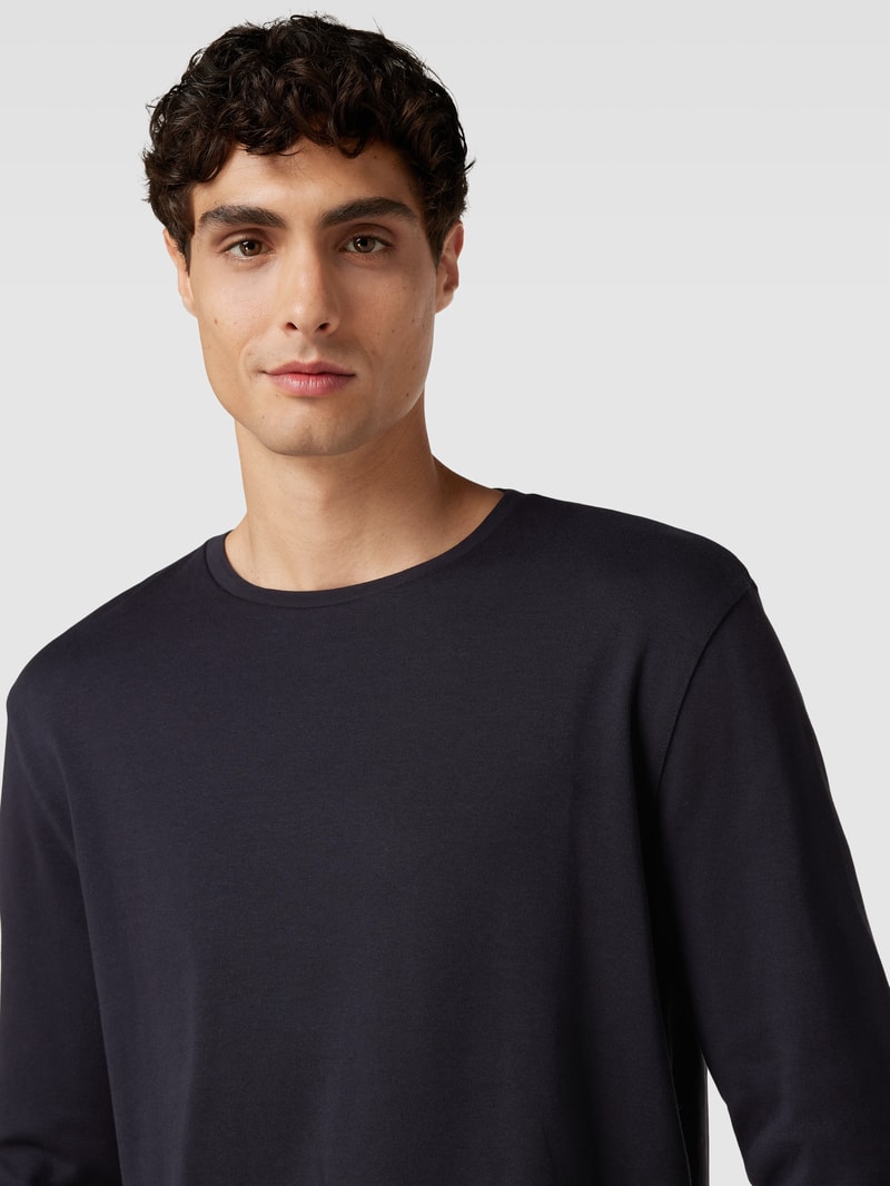 Longsleeve mit geripptem Rundhalsausschnitt in marineblau