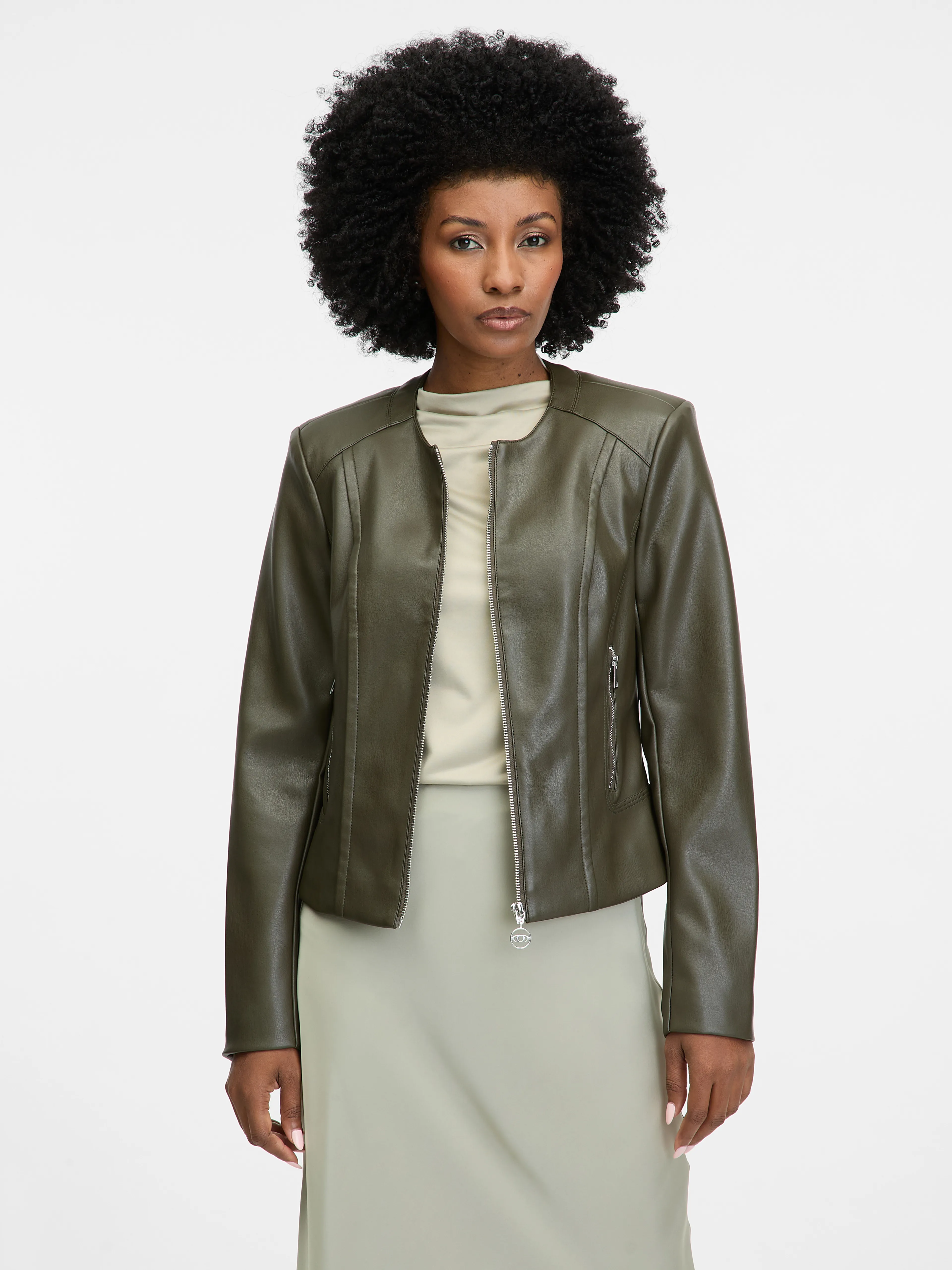 Khaki Damen Lederjacke ORSAY