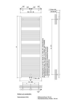 Ximax Badheizkörper Tip 1691 mm x 600 mm, 1024 Watt, weiß