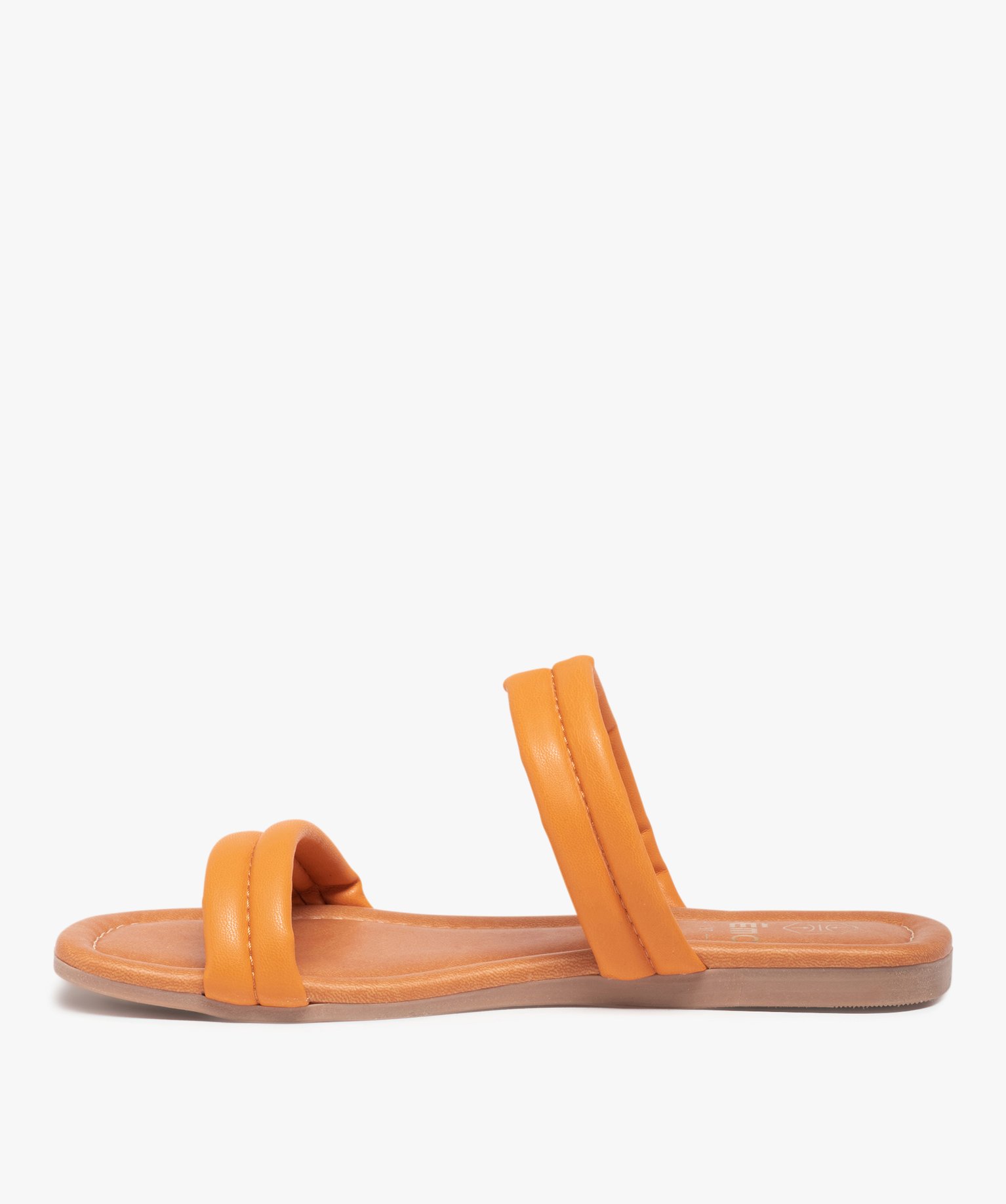 Mules femme à talon plat et brides unies rembourrées orange | GEMO