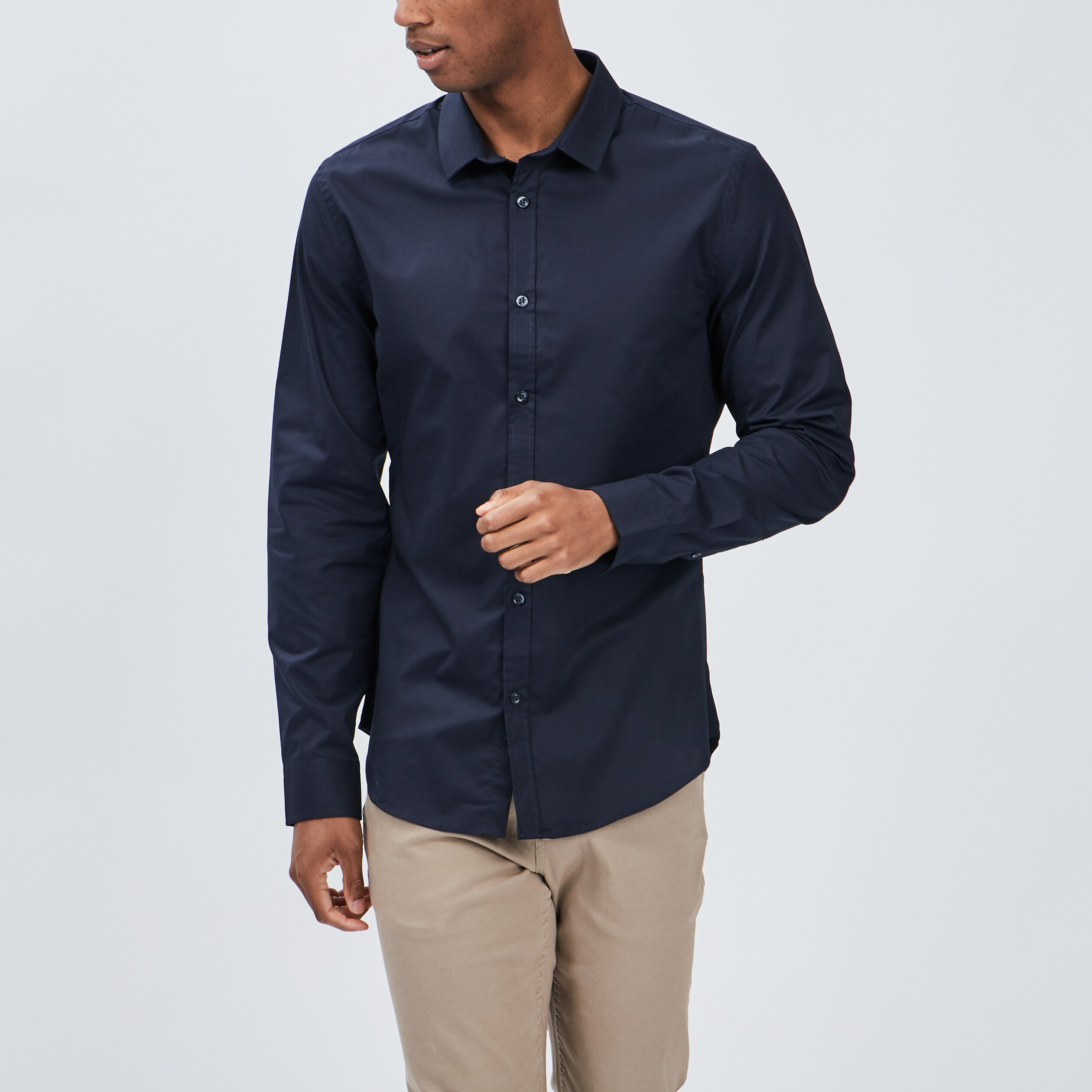 Chemise basique ajustée manches longues bleu marine homme | La Halle