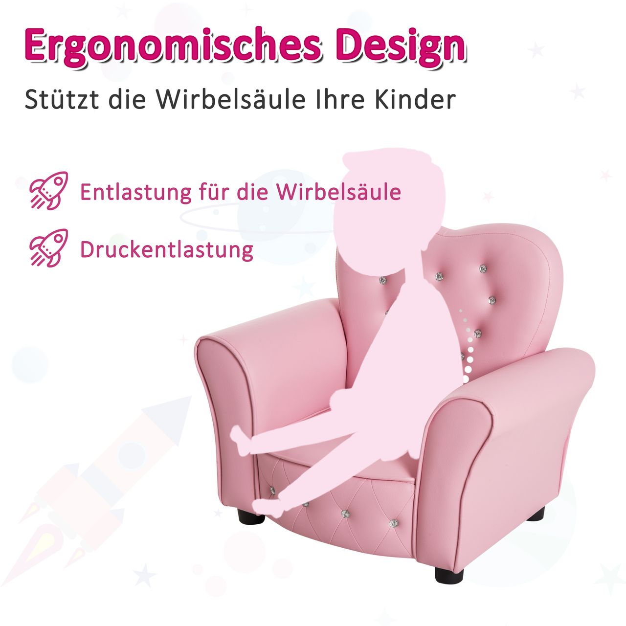 HOMCOM Kindersofa Kindersessel Prinzessin Minisofa Kinderzimmer Sofa herzförmig