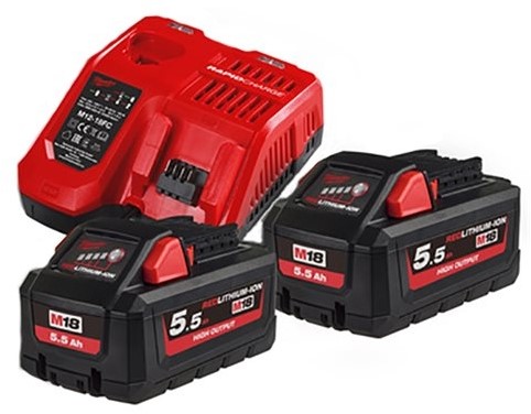 Milwaukee-tilbehør 4933464713 M18 HNRG-552 - M18 HB5 DUO-pakke 18V 5,5Ah høy ytelse + lader M12-18FC