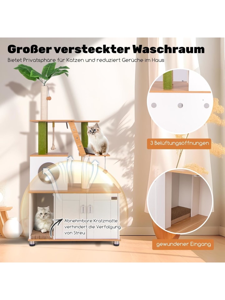 COSTWAY 2in1 Kratzbaum mit Katzenschrank in Beige günstig kaufen onesize