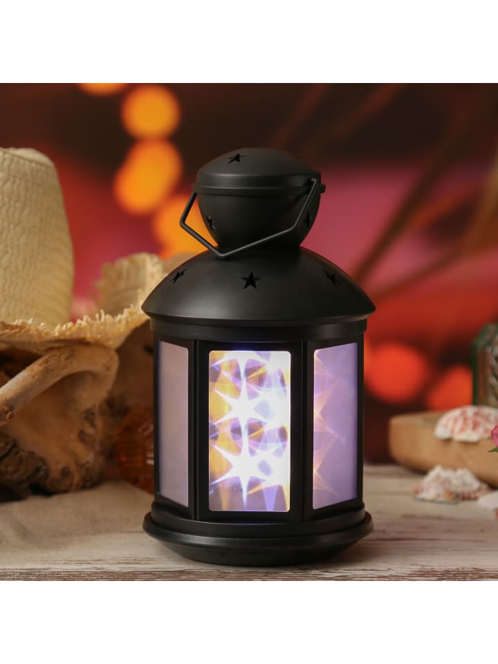 MARELIDA LED Laterne weiße Sternenmuster bewegt oder Dauerleuchten H: 22cm in schwarz günstig kaufen onesize