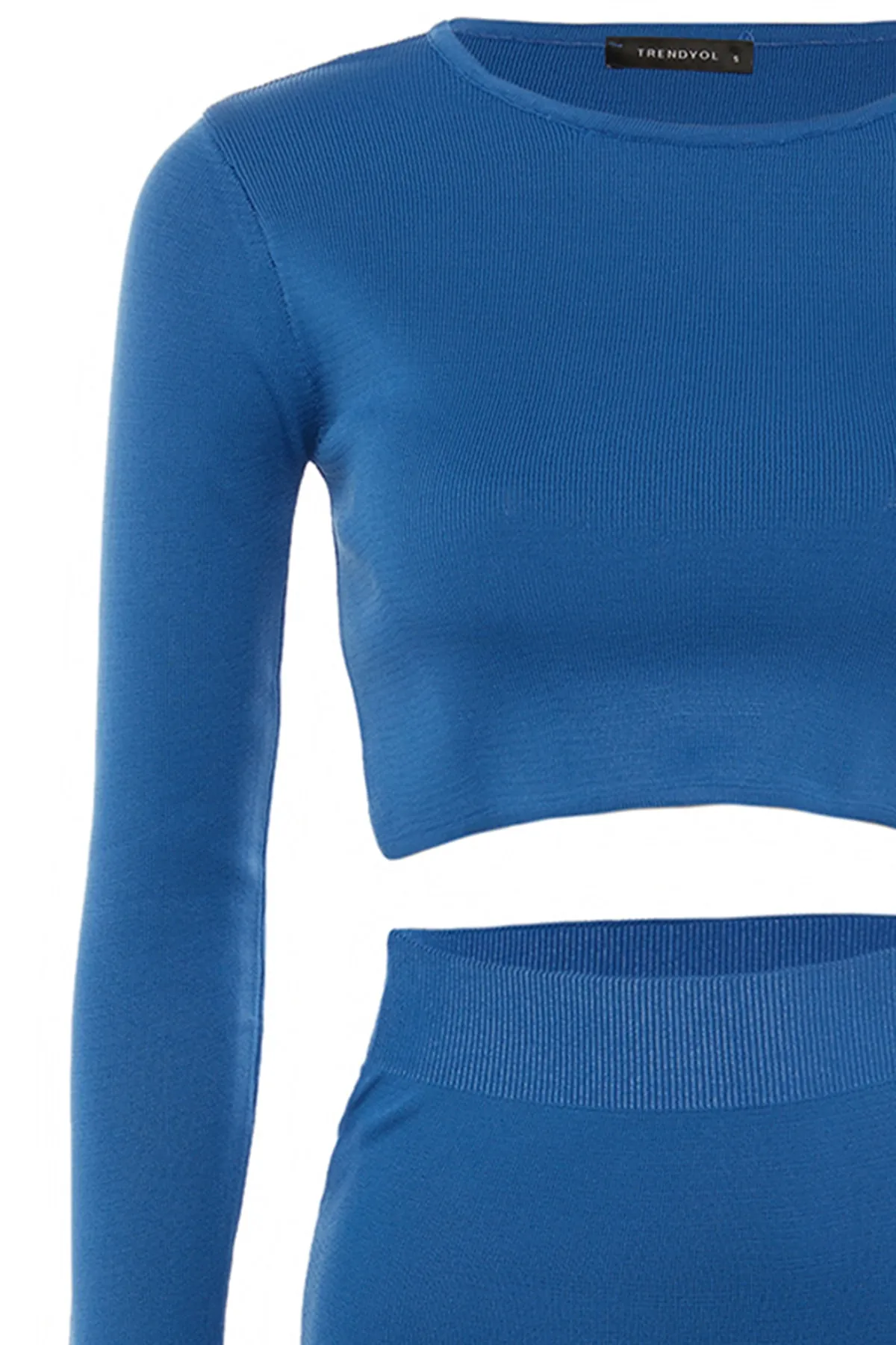 Trendyol Collection  Blaues Super-Crop-Rock-Set aus Strickoberteil und -unterteil TWOAW23AU00009