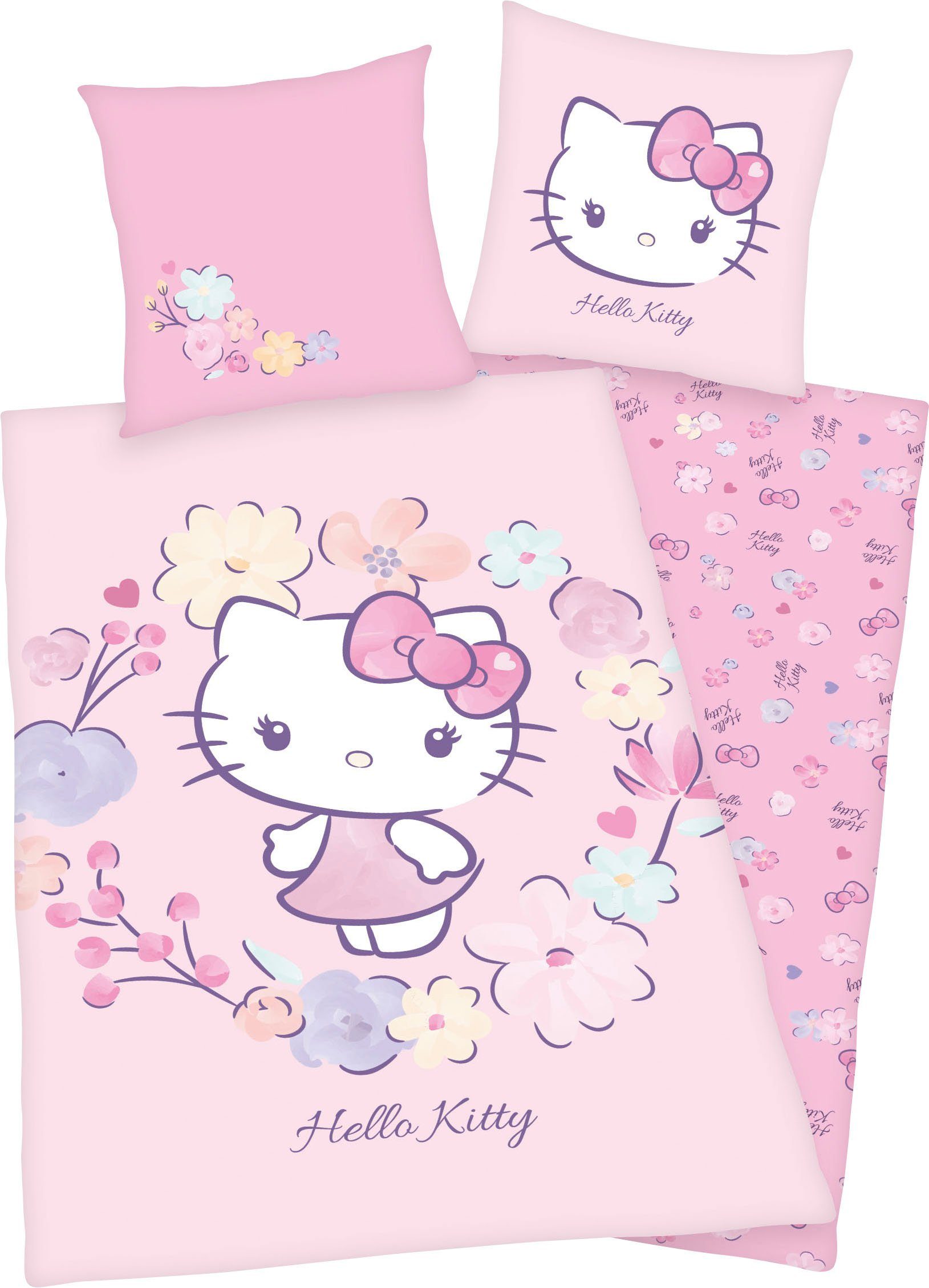 Kinderbettwäsche Hello Kitty, Hello Kitty, Renforcé, 2 teilig, mit niedlichem Hello Kitty Motiv