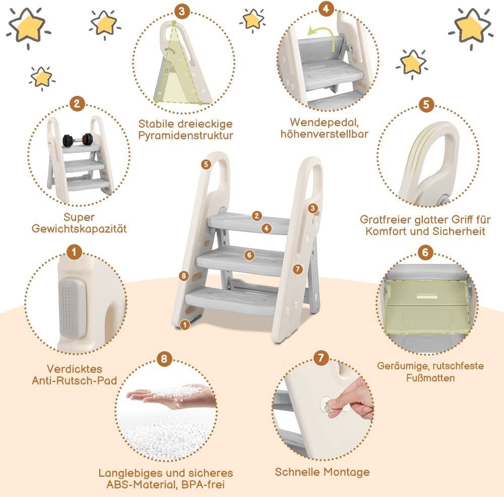 Onasti Baby-Toilettensitz Tritthocker für Kinder 3 Stufen Faltbar