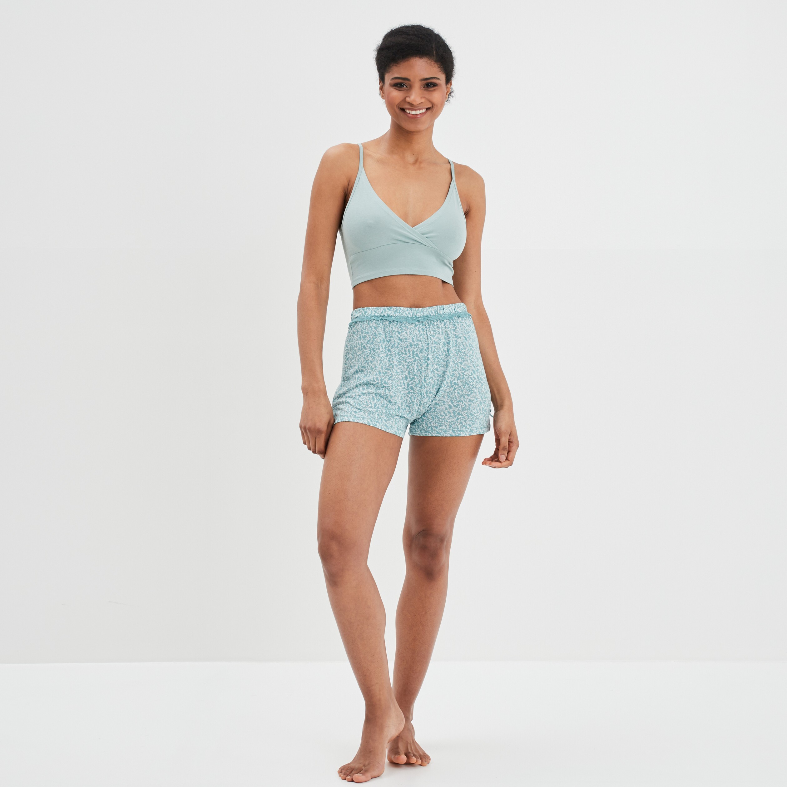 Bas de pyjama short liseré dentelle vert femme | La Halle