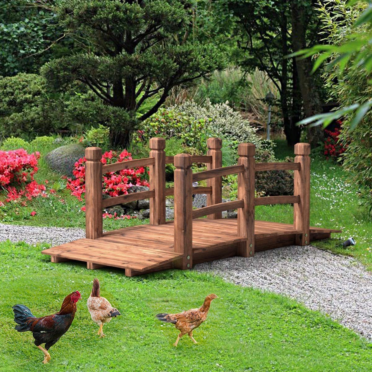 COSTWAY Zierbrücke, Holzbrücke, Gartenbrücke, Dekobrücke, 150 x 67 x 55 cm