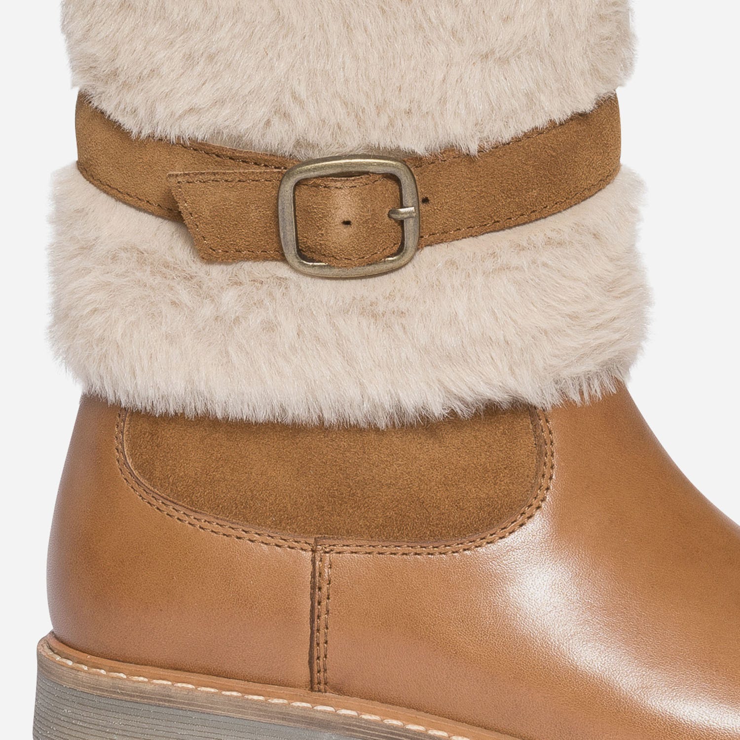 Boots camel en cuir avec empiècement amovible