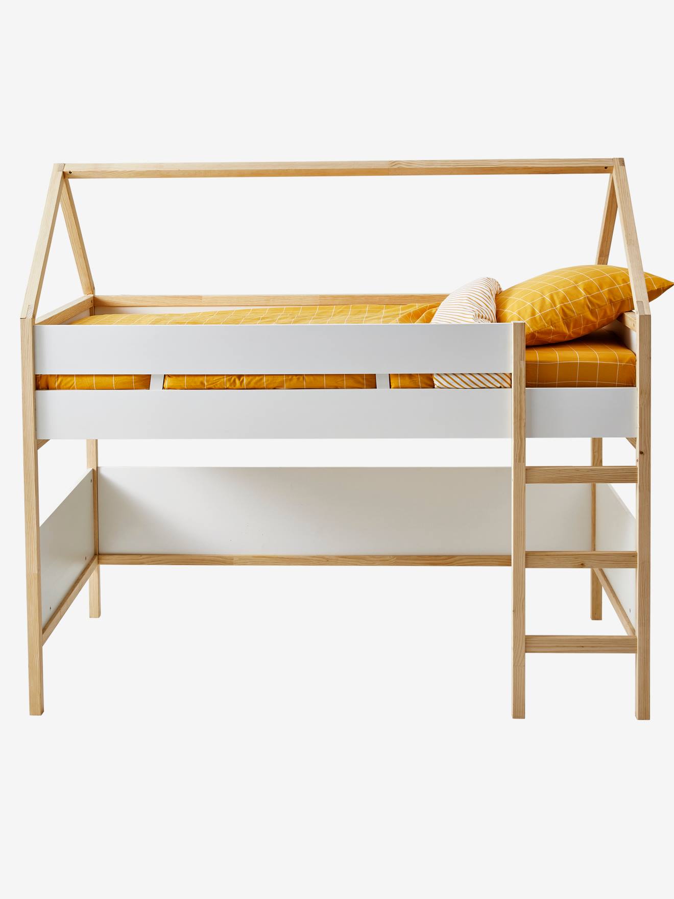 Vertbaudet Kinder Hochbett in Hausform CABANE - weiß/natur