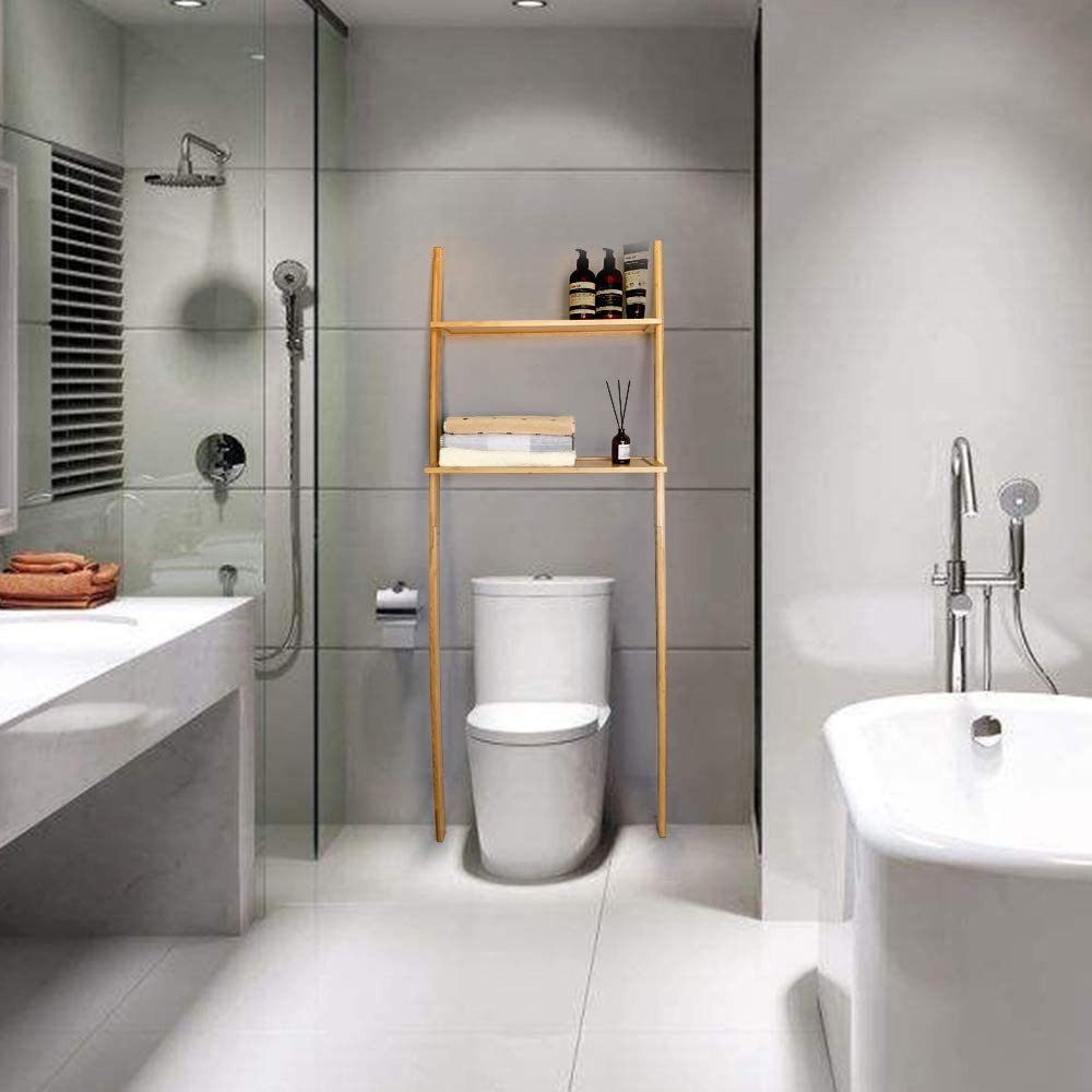 HAUOO Badregal Toilettenregal Badezimmerregal Badregal Bambus Bad Waschküche Regal, einstellen