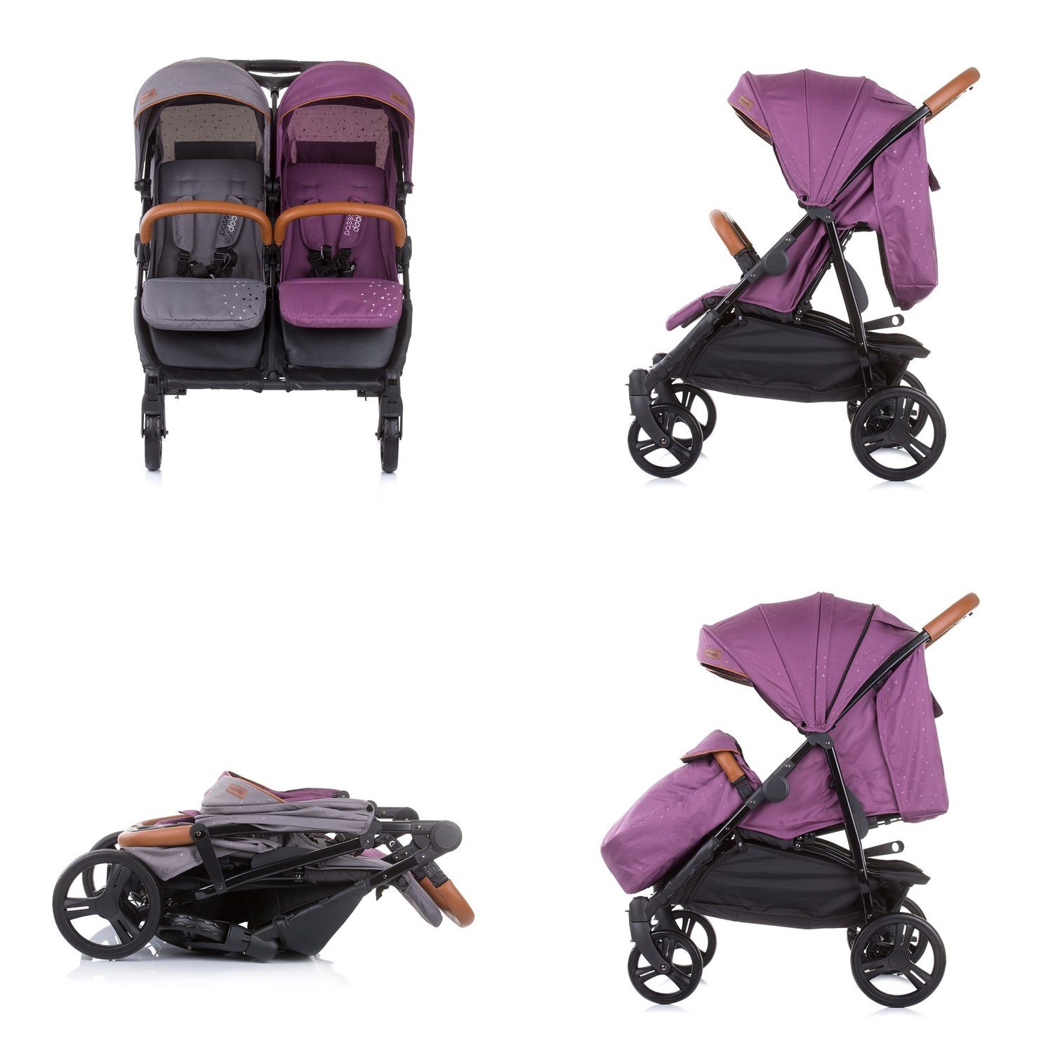 Chipolino Geschwisterwagen Geschwisterkinderwagen Passo Doble, klappbar, 73 cm breit, Fußsack