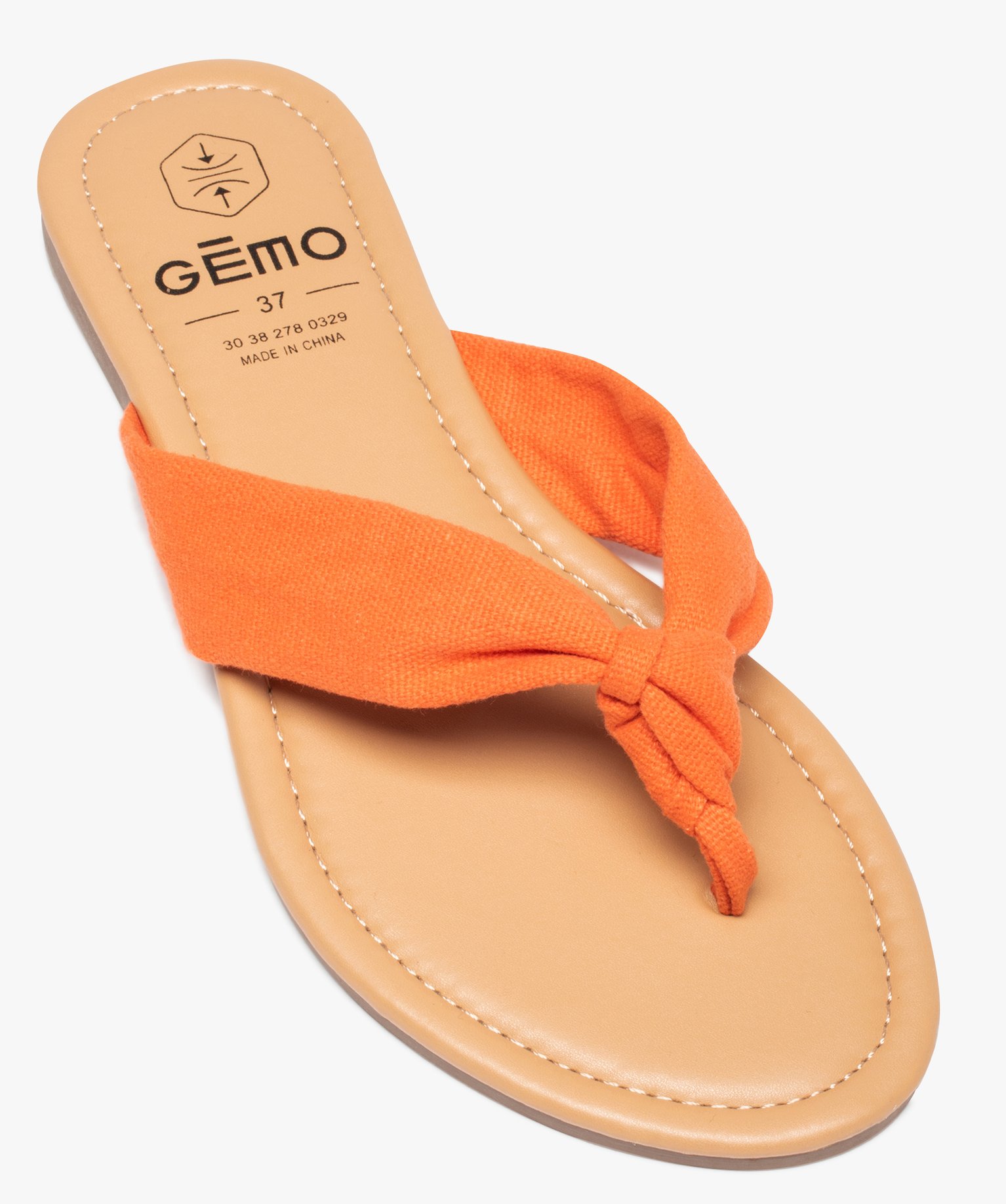 Tongs femme à talon plat et bride en toile drapée orange | GEMO