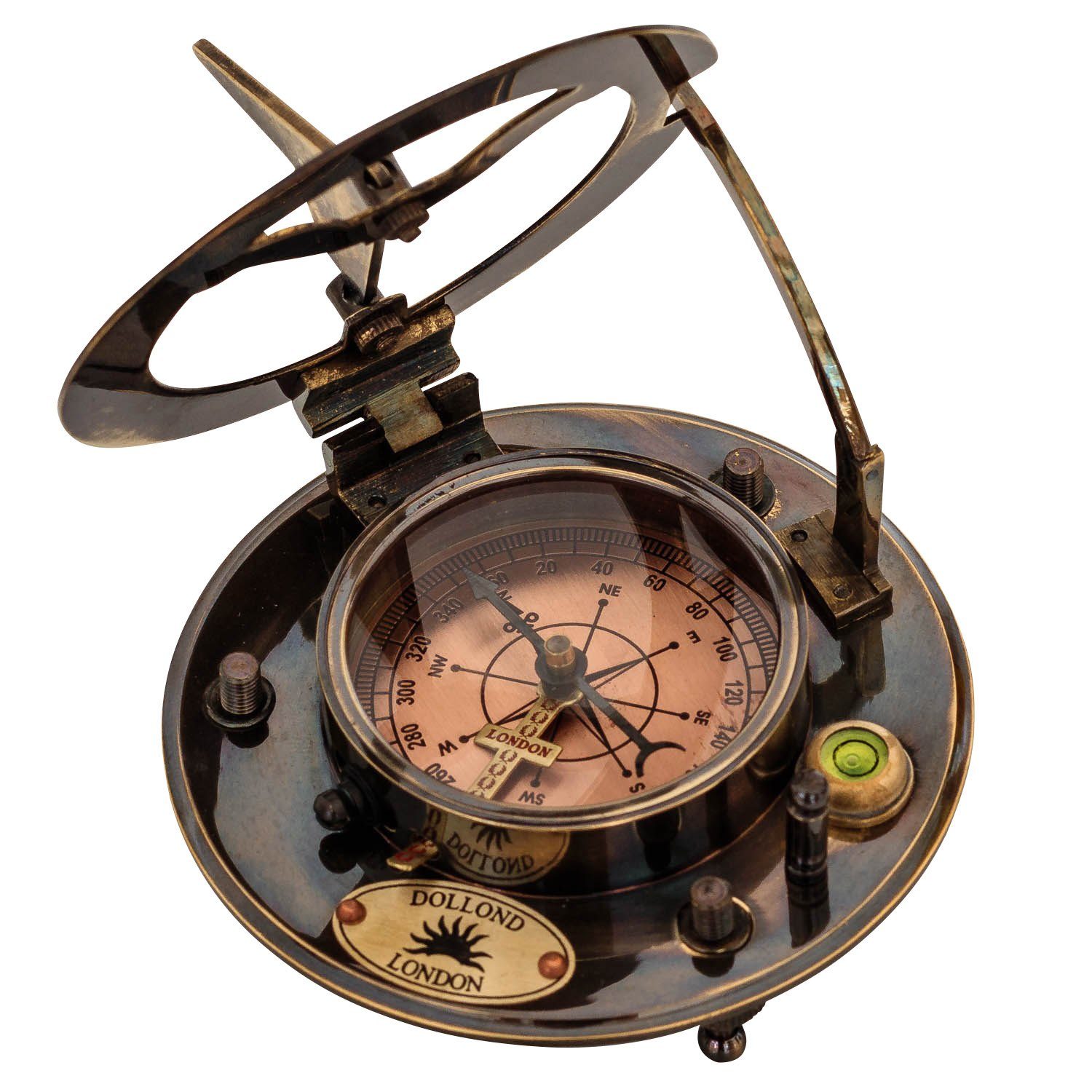 Aubaho Kompass Kompass Maritim 10cm Sonnenuhr Replik Navigation Messing Glas Leder An
