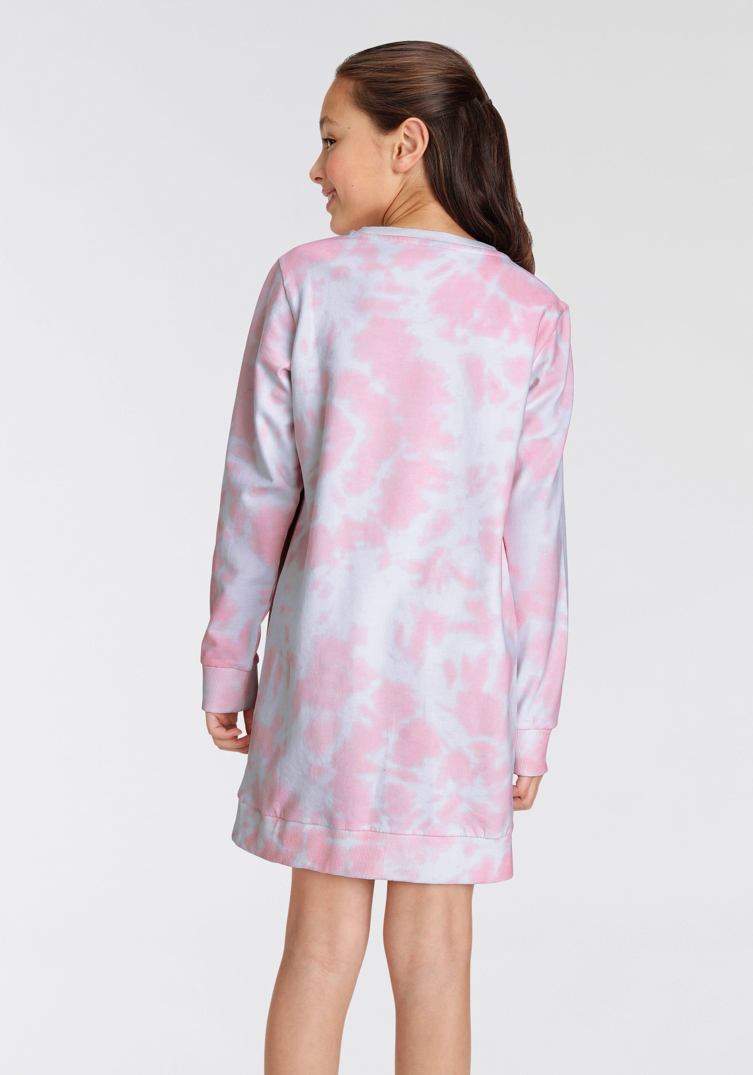 KIDSWORLD Sweatkleid Peace Love and Happiness Batikmuster
